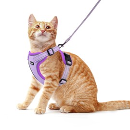 Rttochfy Cat Harness and Leash Set, Adjustable and Reflective Cat Vest, Escape Proof Kitten Harness, Easy to Put on with 3 Buckles for Cats Walking and Traveling (Purple, S)