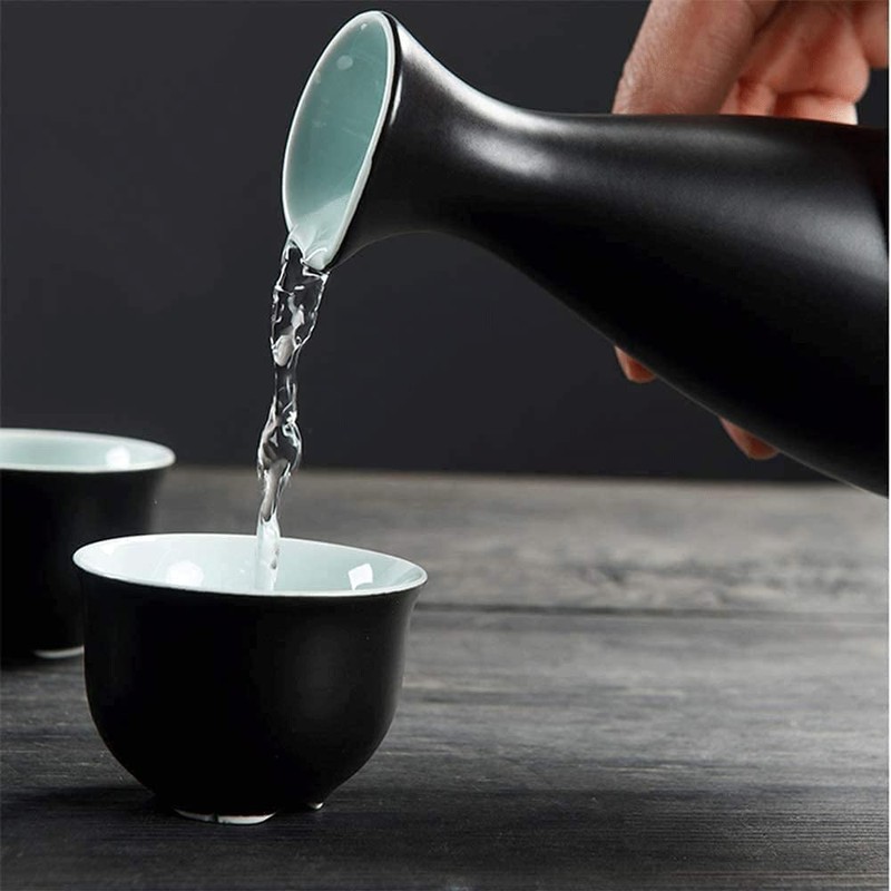 WINIAER Ceramic Sake Set with Warmer Pot, Traditional Pottery Hot