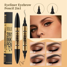 2 in 1 Microblading Eyebrow Pen & Liquid Eyeliner Pen, New Microblading Eyebrow Pen Tattoo Pencil 4 Fork Tip with Eyeliner Pen, Natural Looking Waterproof Eyebrow Pencil (03# Gray)
