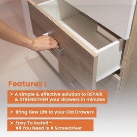 GADGET PLANET Repair Your Drawers Fix Kit (Pack of 8) - Repair A Sagging Or Broken Drawer Bottom In Minutes - Quick Repair Kit For Chest Of Drawer Or Bedroom Furniture Cabinets - Make Them Good As New