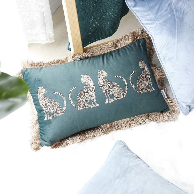 vctops Leopard Printed Throw Pillow Cover with Tassels Super Soft