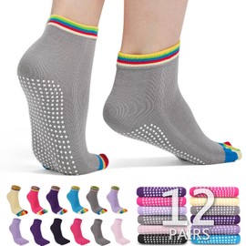 jeuhut Toe Yoga Socks with Grips - Cotton Five Finger Socks for Yoga, Barre, Pilates, Dance, Ballet - Size 6-11
