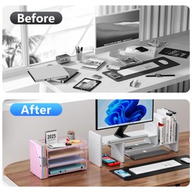 gianotter 4-Tier Paper Organizer With Magazine Holder, Desk Organizers and Accessories, Desk Accessories & Workspace Organizers, File Organizer for Office Supplies Storag (Pink, 4-Tier)