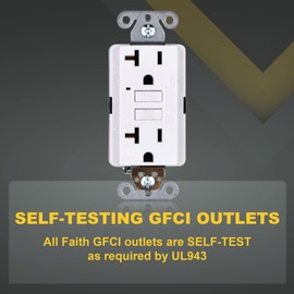 GFCI Outlet 20 Amp [3-Pack], ETL Listed, Non-Tamper-Resistant GFI Duplex Receptacles with LED Indicator, Self-Test Ground Fault Circuit Interrupter, White, 3 Piece