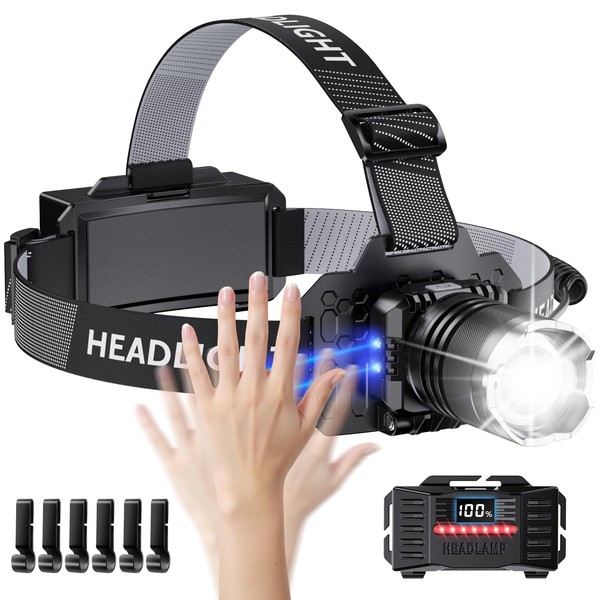 SWZA Stirnlampe LED Wiederaufladbar, Ultrahelle Kopflampe Stirnlampe mit Bewegungssensor, 3