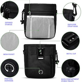 1PCS Dog Treat Pouch, Pet Training Clicker 2 pcs, Pet Treat Pouch, Built-in Poop Bag Dispenser (Black)