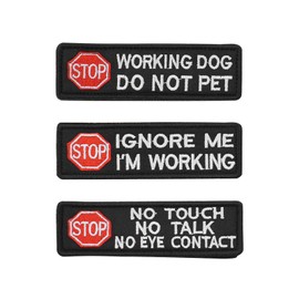 VGOL 3 Pieces Embroidered Badge Emblem Patch for Service Dog Tags Stop No Touch Talk Eye Contact Do Not Stroke Ignore Me I Work Patch for Service Dog Harness Vest Clothes