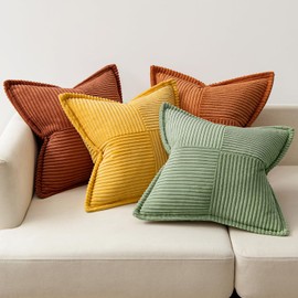 MIULEE Set of 4 Corduroy Velvet Cushion Covers, Soft Decorative Modern Cushion Cover for Sofa Cushion, Decorative Cushion, Couch Cushion, for Living Room, Bedroom, Orange Green Series, 45 x 45 cm