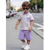 Lianpyxa Toddler Kid Boy Clothes Textured Striped Polo Collar Top