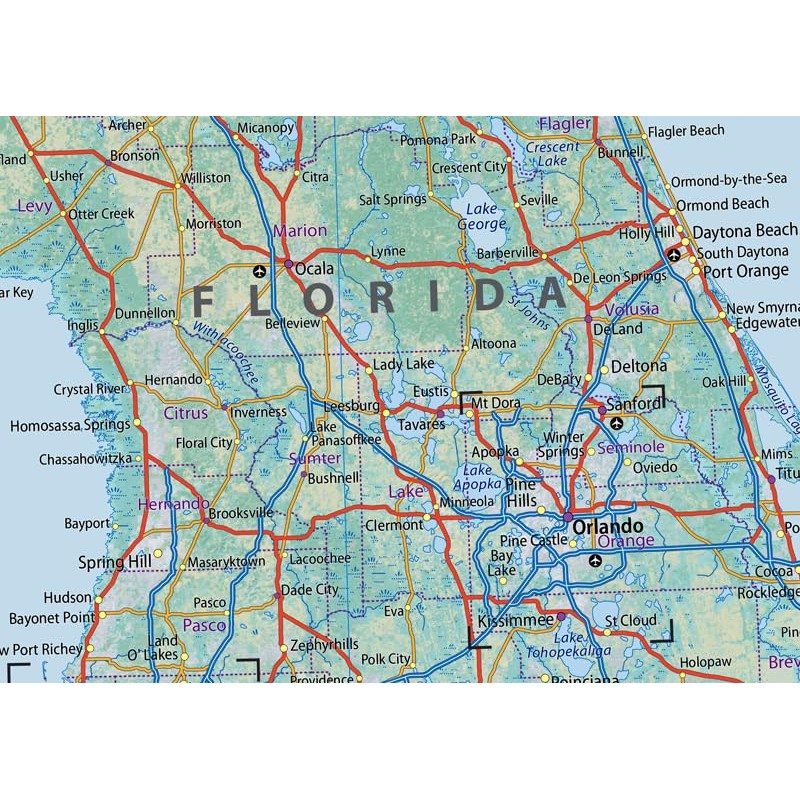 Physical Florida State Map - 23.3 x 16.5 Inches -