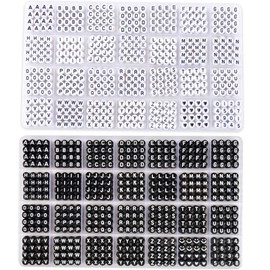 SJZWSD 2000+ Pieces Letter Beads, 2 Box Set Alphabet Beads for Bracelets, Round Number & Heart Beads, 5 m Elastic Cord Jewellery Craft Set, Ideal for Friendship Bracelets (White + Black)