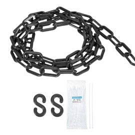 sourcing map Plastic Chain 10 FT/3.1 M, Safety Chain Black Plastic Chain Link Barrier with Zip Ties and S-Hooks for Crowd Control Queue Line Fence Decoration