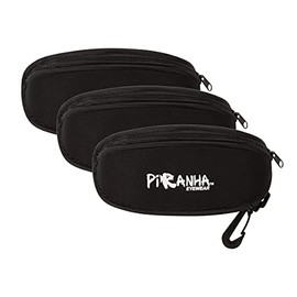 Piranha Black Zipper Eyewear and Sunglasses Case with Clip (Set of 3)
