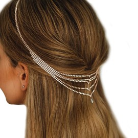 Rhinestone Head Chain Hair Clip Bridal Hair Pin Headband Chain Wedding Crystal Forehead Hair Chain Headpiece for Women