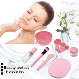 Vtrem Face Mask Mixing Bowl Set 9 in 1 Lady Facial Care Facemask Mixing Tool Kits with Mask Bowl Spatula Brush Spray Bottle Puff Soaking Bottle Gauges, Pink
