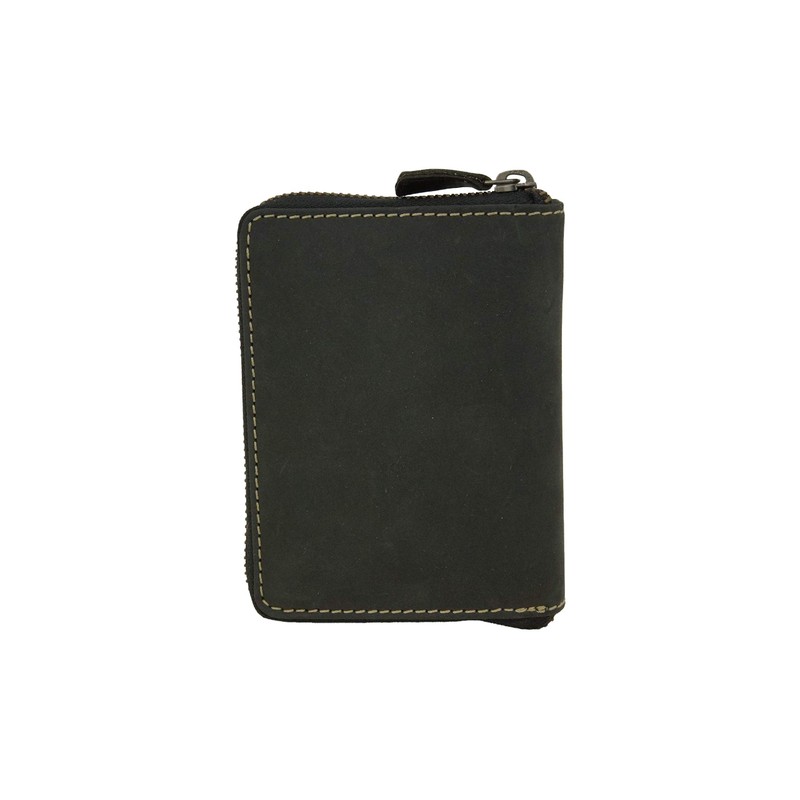 LEAS Vintage Style LEAS Zip Wallet in Genuine Leather, Black,