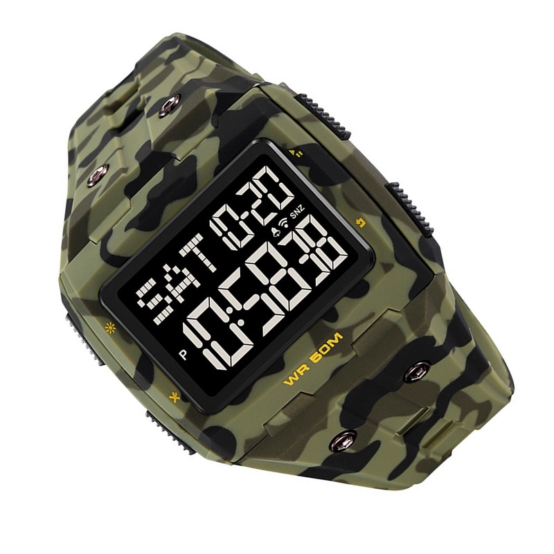 Digital Sports Watch Dual Time Display Night Light Adjustable TPR