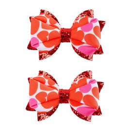 2Pcs Valentine's Day Hair bow Clips - Red Handmade Satin Bowknot Alligator Hair Barrettes New Year Party Hair Accessories for Toddler Teen Girls Kids (Red-Love)
