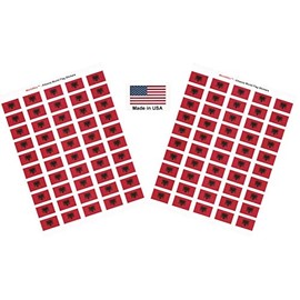 100 Albania Flag Stickers, Two Sheets of 50, 1.5" x 1" Made in America Self Adhesive Country Flag Scrapbook Stickers, Two Sheets of 50, 100 Sticker Decal Flags
