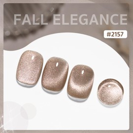 GAOY GAOY Champagne Glassy Cat Eye Gel Nail Polish, 16ml Glitter Holographic Nail Polish with Magnet, Reflective Translucent UV Gel, 2157 Fall Elegance