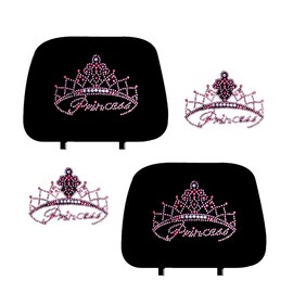 ALLBrand Universal Fit Car Truck Princess Crown Crystal Diamond Bling Rhinestone Studded Seat Headrest Covers - Pair (Princess-Black) KAH-BLACK