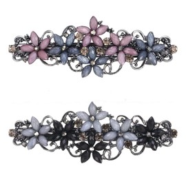 2 Pieces Glitter Rhinestone Hair Clips Flower Spring Hanger Hair Clips Women Vintage Rhinestone Ponytail Hair Pin for Girls and Women