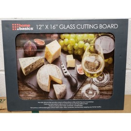 Home Basics Glass Cutting Board, Rectangle, (12" x 16") WINE & GRAPES & CHEESE, HB