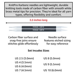 KnitPro Karbonz Midi Set 4 inch Circular Knitting Needles Size 2.5, 4, 6, 7, 8, 9, 10 Interchangeable, 4 Cables, 2 Connectors, 8 Caps, 4 Keys, Fabric Case with Project Bag
