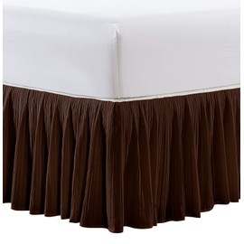 Home Soft Things Microfiber Pleated Bedskirt, Stylish Design Wrap Around Solid Microfiber with 18" Drop, Gathered Ruffled Bedding Home Decoration, King, Chocolate (78" x 80" + 18")