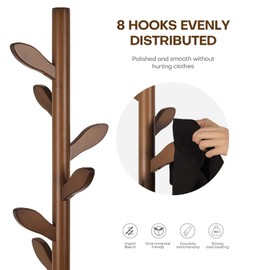 Coat Rack Freestanding Coat Tree Rack with 8 Leaf Hooks, 3-Size Height Adjustable for Adults and Younger, Clothes Hanger Stand for Jacket, Hat, Entryway, Hallway, Corner, Bedroom (Vintage Brown)