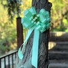 Mint Green Pull Bows with Tulle Tails and Rosebuds -