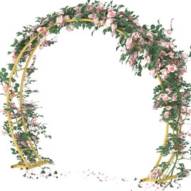 Queension Metal Wedding Arch | for Ceremony Party Decoration | Outdoor Garden Arch Trellis | for Climbing Plants, Roses Vines | 8Ft Wide 7Ft High, Gold