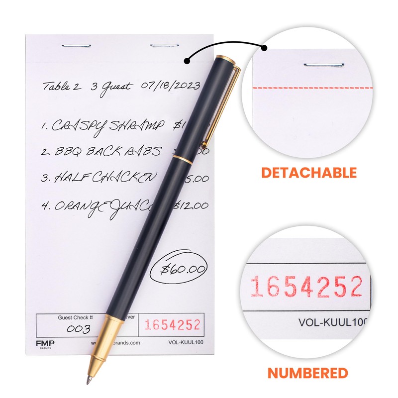 FMP Brands 5 Pack Guest Checks Pads, Server Notepad for