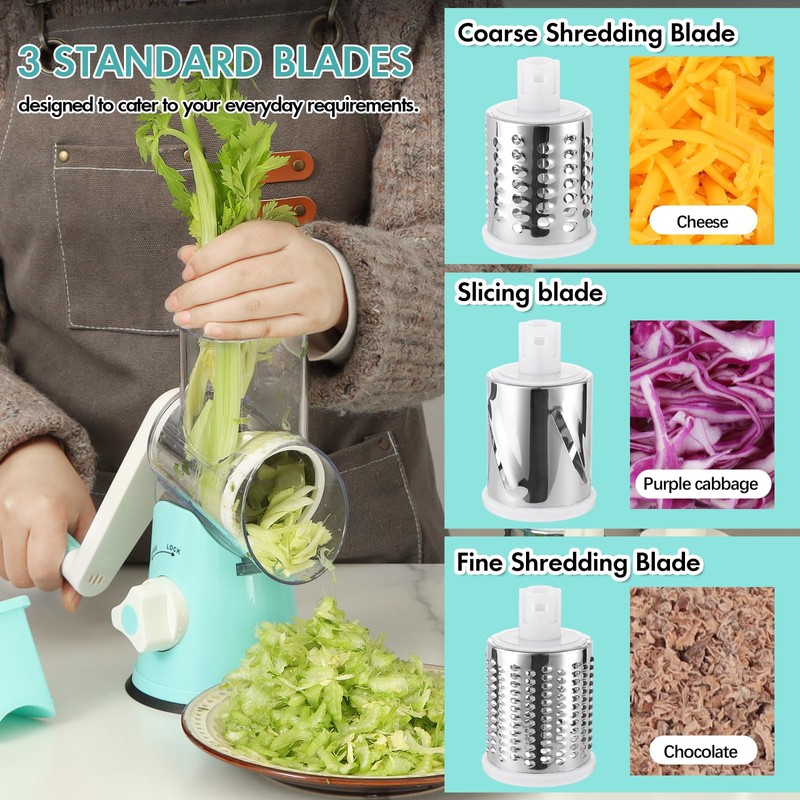 Ourokhome Rotary Cheese Grater Hand Crank, Kitchen Shredder Speed Mandolin