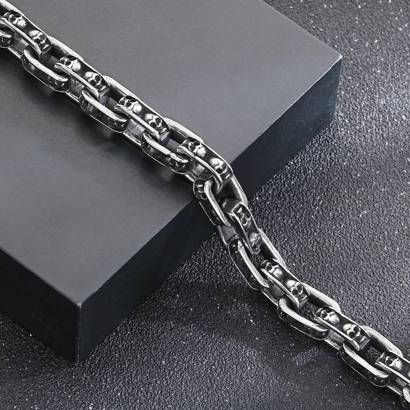 Klapgo Men's Stainless Steel Skull Link Bracelet Punk Biker Gothic
