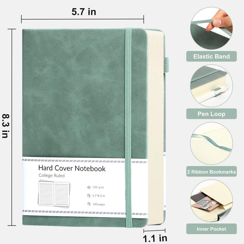 CAGIE Notebook A5 Lined 320 Pages Thick Diary Hardcover Journal