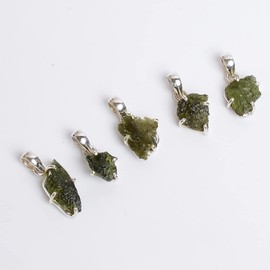 Vilorra Vilorra Certified Genuine Moldavite Crystal Necklace, 925 Sterling Silver Czech Republic Moldavite Rough Pendant Small Size with Activation Guide Book and Testing Certificate