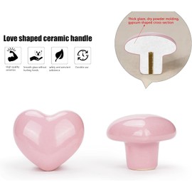 Noosverl 10 x Love Heart Shape Door Pull Knobs Pink Cabinet Knobs Ceramic Heart Shape Cupboard Knobs Furniture Handles with Screw Wardrobe Handles for Child Bedroom Bathroom Kitchen
