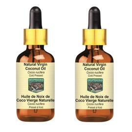 Devprayag Natural Virgin Coconut Oil (Cocos nucifera) with Glass Dropper Natural Therapeutic Grade Cold Pressed (Pack of two) 100ml X 2 (6.76 oz)