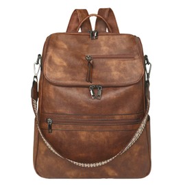 CTTOVIS Travel Leather Laptop Backpack for Women with 15.6inch Laptop Compartment Fashion Designer Ladies Work Computer Backpack (Brown)