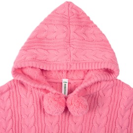 BOBOYOYO Cape for Girls Hooded Cable Knit Poncho Sweaters Kids Shawl Sweater Toddler Holiday Pullover for 3-12 Years Child Pink