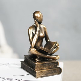 KalyZ@rts Abstract Woman Statue，Minimalist Home Office Decoration,Artistic Figurine，Elegant Reading Coffee Table Bookshelf Modern Home Decor Unique Desk Ornament (Sit Cross Legged - Bronze)