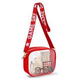 Clear Bag for Stadium Events with Game Day Beaded Purse Strap Stadium Approved Clear Crossbody Bag for Concerts Sports Events, Red White 2