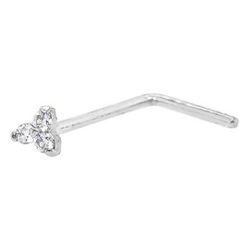 Jewelry Avalanche 3-Stone 0.015ctw Moissanite Nose Stud - 22G Solid 14Kt White Gold L-Shape Stud Nose Ring - April Birthstone Nose Stud LSWG310-MNT