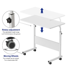SogesHome Adjustable Mobile Bed Table Portable Laptop Computer Stand, 23.6 inches and 31.4 inches (White, 31.4 inch)