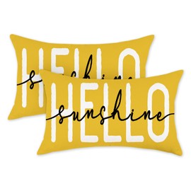 HOMFREEST Summer Throw Pillow Covers 12x20 Inch Set of 2 Yellow Hello Sunshine Pillows Farmhouse Decorative Outdoor Patio Cushion Case for Sofa Couch Home Decor