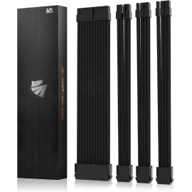 Asiahorse Black Sleeved PSU Extension Cable Kit 18AWG Cotton Custom PC Mod Kit