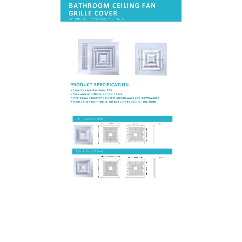 ABS Plastic Bathroom Exhaust Fan Cover with Springs, Ceiling/Wall Mounted