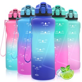 Coolfel Sports Water Bottle 2 L, 1.5 L, 1 L, 700 ml, 500 ml Children's Leak-Proof, Motivational Water Bottle with Time Marking, BPA-Free Tritan Drinking Bottle for Girls, Boys, School, Gym