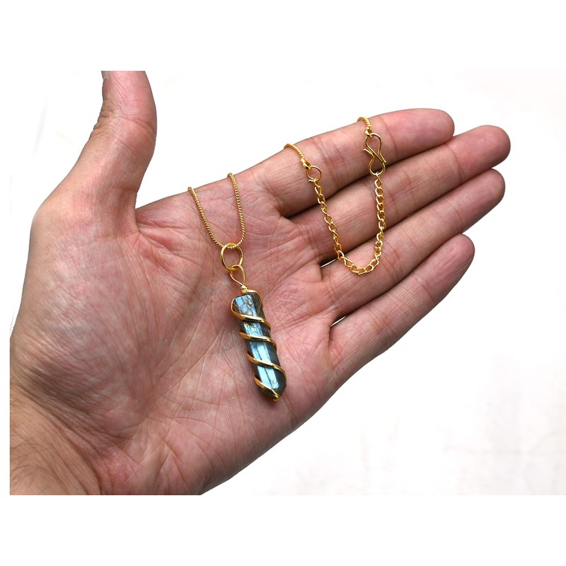 Crystal Necklace Spiral Pencil (Labradorite - Gold)
